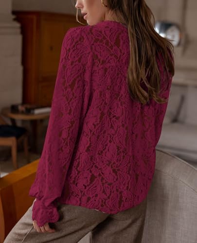 PRETTYGARDEN Women's Fall Trendy Long Sleeve Lace Tops