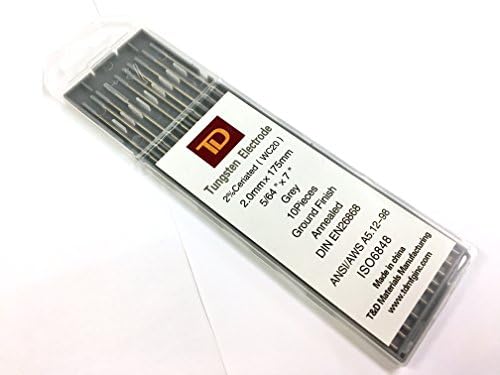 TIG Welding Tungsten Electrodes 2% Ceriated 5/64" x 7" 10-Pack (Grey, WC20)