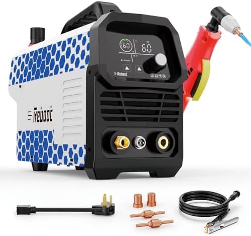 Reboot 60A Plasma Cutter, Large LED Display, 120/240V Synergic IGBT Inverter Cutting Machine, 1/2 Inch Clean Cut, 5/8 Inch Max Cut, Post Flow and 2T/4T, Built-in Air Regulator, for Beginners DIY Use