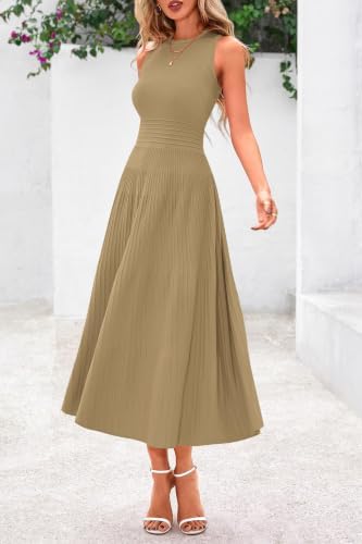 PRETTYGARDEN Women's Summer Pleated Midi Work Dress