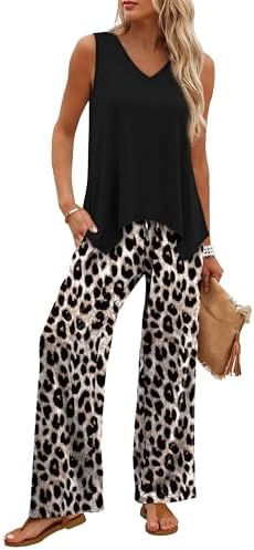 WIHOLL Two Piece Sets for Women Dressy Lounge Sets Summer Outfits Cruise Travel Beach Vacation Casual Wide Leg Pants Set