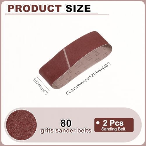 HARFINGTON 6 x 48 Inch Sanding Belts, 2 Pcs 80 Grits Aluminum Oxide Abrasive Belt Sander File Belt for Woodworking, Metal Polishing, Knife Sharpener