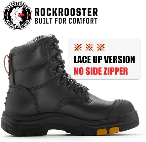 ROCKROOSTER Work Boots for Men,7 inch,Steel Toe,Side Zipper, Oiled Leather Shoes,Static Control,Breathable,Quick Dry(AK232Z-245Z)