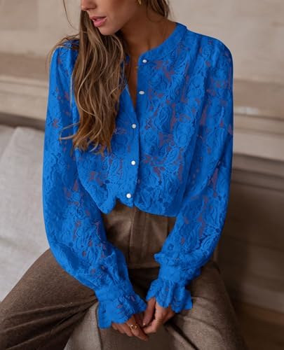 PRETTYGARDEN Women's Fall Trendy Long Sleeve Lace Tops