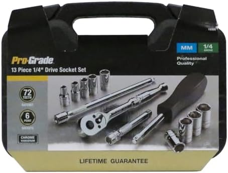 Pro-Grade 13-Piece 1/4-Inch Drive Metric Mechanics Tool Set, 19205 | Dyna Drive Technology Maximizes Torque and Helps Prevent Fastener Rounding