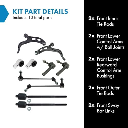 TRQ Front Steering and Suspension Kit Tie Rods Control Arms with Ball