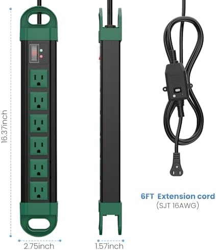 HHSOET GFCI Outdoor Power Strip Weatherproof IPX6 Waterproof, Green 6FT
