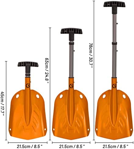 G2 Backcountry Lightweight Telescopic Avalanche Snow Shovel, Storage Down to 13 inch, Durable Aluminum Alloy Material, ABS Anti-Slip Proof Handle, Compact Storage Size (Orange)