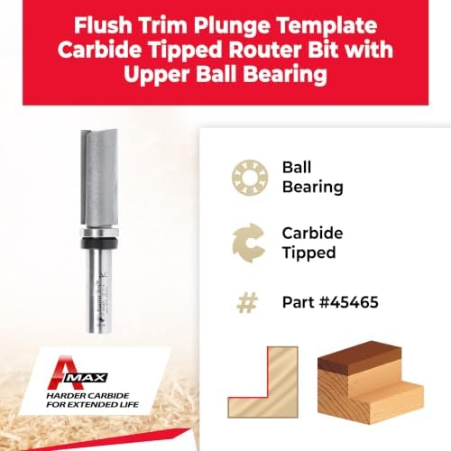 Amana Tool 45465 Carbide Tipped Flush Trim Plunge Template Router Bit 3/4 Dia x 1-3/4 x 1/2 Inch Shank with Upper Ball Bearing