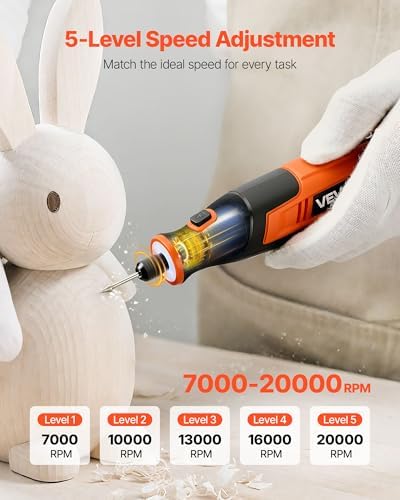 VEVOR 73-Piece Cordless Rotary Tool Kit, DC4V Portable Mini Power Rotary Tool, 5-Level Speed 7000-20000 RPM Multi-Purpose DIY Tools for Engraving, Sanding, Polishing, Carving, Cutting, DIY Crafts