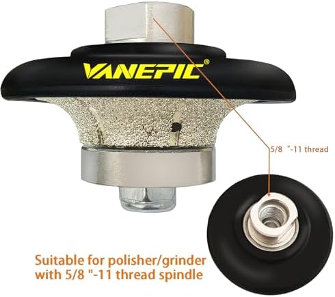 1/2 inch B13 Diamond Demi bullnose Half Bullnose Profile Wheel Diamond Hand Profiler Router bit with 5/8-11 Thread for Grinder Polisher Granite Marble Concrete and Countertop Edge