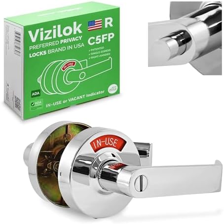 VIZILOK ADA Compliant, Single Egress Indicator Privacy Lock C5FP-R Durable ANSI Grade 2 Comp Commercial Right Handed Non Reversible in-Use or Vacant Push Button Lever - Polished Chrome