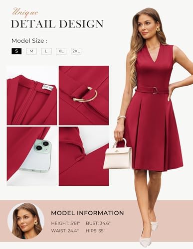 GRACE KARIN Women's Fit and Flare Work Business Dress with Belt