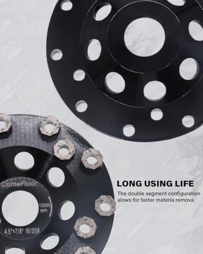 Diamond Grinding Cup Wheel for Hard Concrete Floor, Epoxy Coating Removal, 15 Aggressive Honeycomb Segments, 4.5 Inch 7/8" Arbor, 16/20 Grit