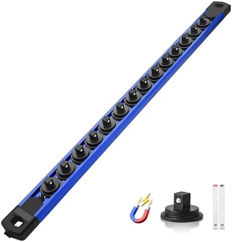 Reniteco Magnetic Socket Organizer, 1/4” Aluminum Alloy Rail, 14 Clips | Heavy-Duty Socket Rails, Removable 360° Swivel ABS Clips, Magnetic Base, Tool Box Drawer or Wall Mount