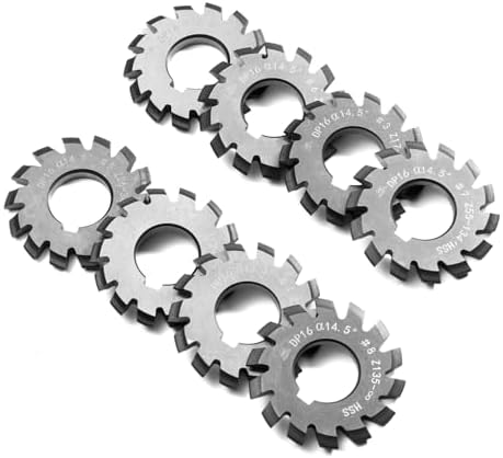Dp16 PA14-1/2 Bore22 No. 1-8 Involute Gear Cutters+ 7/16 Inch 22mm R8 Shank Milling Arbor Gear Mill Cutter Holder Machine