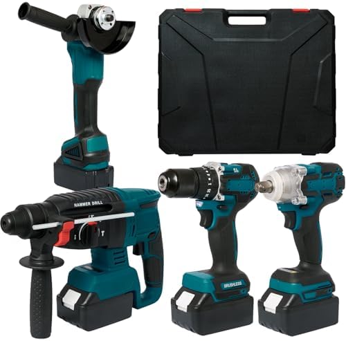 SELFIE CAT 4-Tool Brushless Cordless Power Tool Combo Kit, 4 Batteries