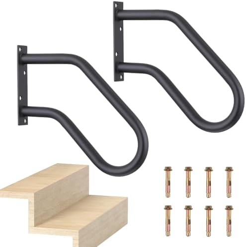 Hand Rails for Indoor Outdoor Steps, Wall Mount Non-Slip U-Shape Stair Railing, Black, 1 Pack (Black, 2 Pack 16")