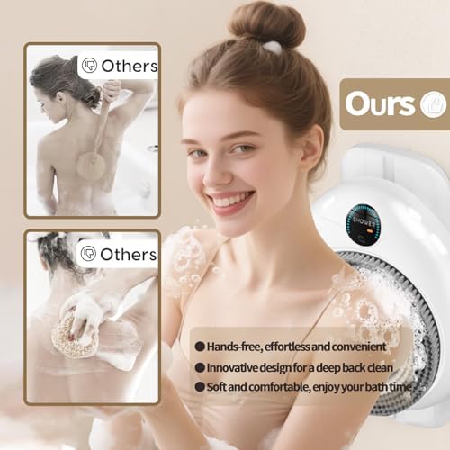Electric Bathing Brush with Spin Head,Smart Wall Mounted Exfoliating Brush, Shower Back Scrubber 360 Rotation, 3-Speed Adjustment, for Cleansing & Massage