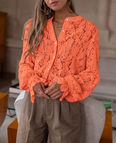 PRETTYGARDEN Women's Fall Trendy Long Sleeve Lace Tops