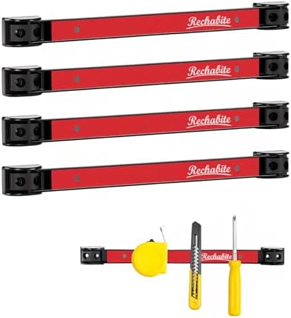 4 Pieces 12" Magnetic Tool Holder Strip, Red Magnet Bar, Metal Tool Organizer Rack for Garage Organization, Easy To Install in Workshop, Mounting Screws Included