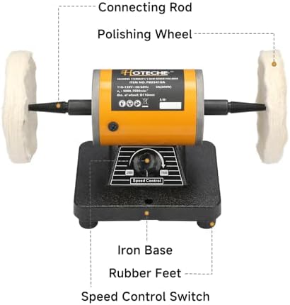 Hoteche 4-3/8-Inch Bench Buffer Polisher Adjustable Speed Electric Buffing Machine for Metal, Wood, Jewelry, Sanding, Waxing