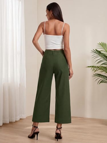 MOHHOM Women’s High Waisted Wide Leg Cropped Pants Stretchy Business Casual Work Pants with Pockets