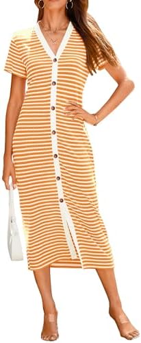 BTFBM Women Casual Summer Dresses Short Sleeve Striped Midi Dresses