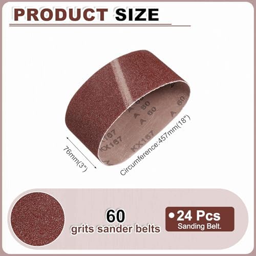 HARFINGTON 3 x 18 Inch Sanding Belts, 24 Pcs 60 Grits Aluminum Oxide Abrasive Belt Sander File Belt for Woodworking, Metal Polishing, Knife Sharpener
