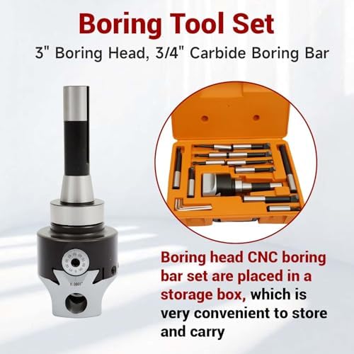 findmall 12Pcs 3 Inch Boring Head R8 Shank 3/4 Inch Carbide Boring Bar Boring Head Bar Milling Set