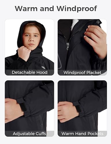 wantdo Boys' 3-in-1 Ski Jacket Fleece-Lined Winter Coat Hooded Raincoat