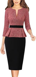 VFSHOW Womens Work Business Office Front Zipper Peplum Church Sheath Dress