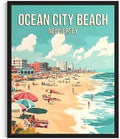 Ocean City Beach New Jersey Black Framed Wall Art Print Poster, US Vintage Retro Beach Scenery Posters Prints for Restroom Home Picture Painting Artwork Gallery 219 (Ocean City Beach New Jersey, 24"L x 18"W, Black Frame)