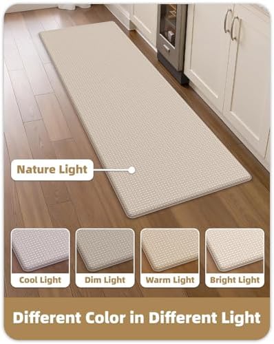 Color&Geometry Anti Fatigue Cushion Kitchen Mat for Floor -24"x94",Wide,Easy Clean, Water & Oil Proof, Anti Slip, Foam Rubber Runner Rug for Front Sink Comfort Standing,Dark Beige