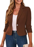 Traleubie Women's Cropped Blazer 3/4 Ruched Sleeve Business Casual
