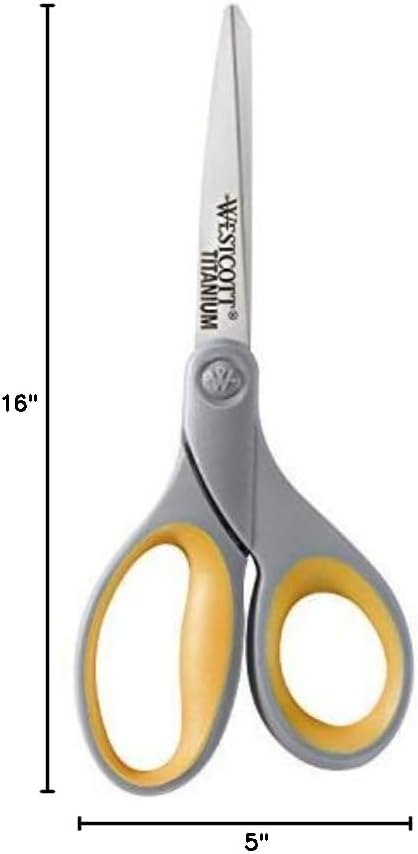 Westcott 8-Inch Titanium Bonded Scissors for Home, Office, and Classroom - Perfect for Cutting Paper, Sewing, and Crafts - Heavy-Duty Design with Soft Handle - Gray/Yellow - 4-Pack