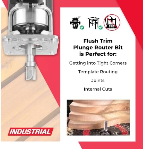 Amana Tool 47228-S Carbide Tipped Flush Trim Plunge Template 1/2 D x 1/2 Inch CH x 1/2 SHK w/Upper Ball Bearing Router Bit