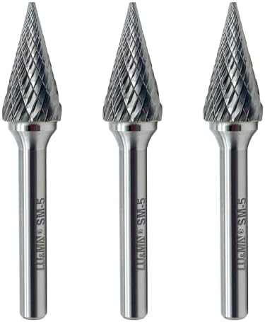 LU&MN SM-5 Tungsten Carbide Burr, Double Cut, 1/2" Head, 1/4" Shank, 3 Pcs