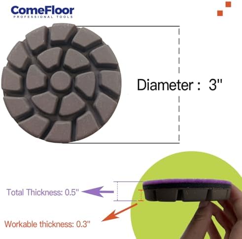 Concrete Floor Polishing Pucks Sharp Diamond Copper Bond Grinding Disc, Fit Ride-on Floor Grinder, Walk-Behind Grinder, 3 Inch Hook and Loop Long Using Life Polishing Pads, 400#