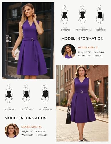 GRACE KARIN Women's Fit and Flare Work Business Dress with Belt
