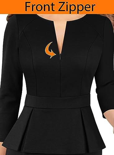 VFSHOW Womens Work Business Office Front Zipper Peplum Church Sheath Dress
