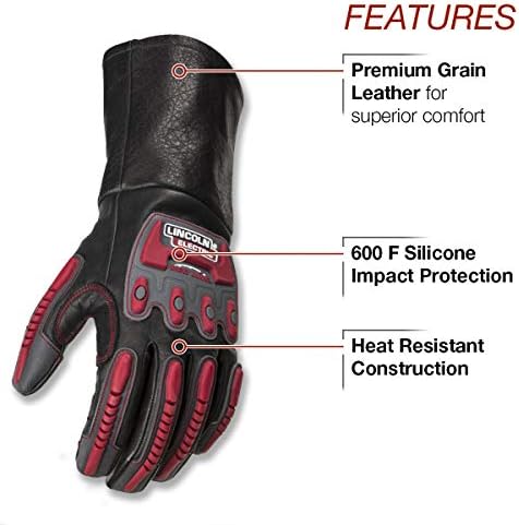 Lincoln Electric Roll Cage Welding/Rigging Gloves | Impact Resistant | Black Grain Leather |, Large (K3109-L)