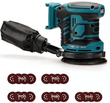 5" Cordless Random Orbital Sander Compatible with Ma-kita 18V Battery(Tool Only),Brushless Orbit Sander|300W Brushless Motor,19000 RPM, 6-Speed Sanders for Woodworking, Dust Collector&20 Discs