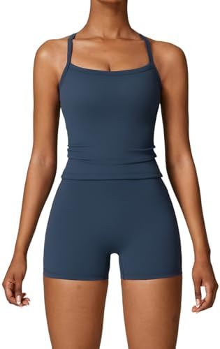 QBGJTD Two Piece Workout Sets For Women Tank Top Matching High Waist Booty Lifting Shorts Gym Yoga Active Wear Outfits