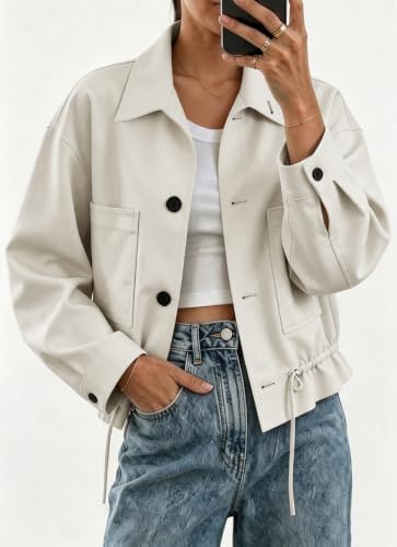 Womens Funnel Neck Jackets Fall Casual Ruffle Hem Cropped Coats
