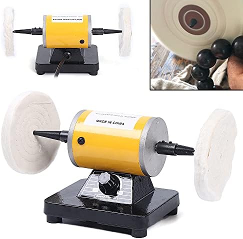 Bench Buffer Polishing Machine Jewelry Polisher Electric Lathe Buffing Grinder 200W Motor with 7000 RPM Adjustable Speed for Wood Metal Jade Sanding Waxing Silver Amber (Yellow)