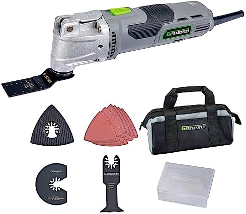 Genesis Oscillating Tool 3.5 Amp Oscillating Multi Tool with 3.7° Oscillation Angle, 6 Variable-Speeds with 16-Piece Accessory Set, Storage Box, Carrying Bag, and 2 Year Warranty (GMT35T)