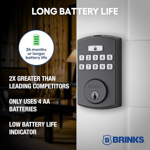 Brinks Fingerprint Door Lock, Keyless Entry Biometric Lock, Electronic Keypad Fingerprint Deadbolt with Auto-Locking, Front Door Lock and Interior Knob Set, Easy Installation, Matte Black