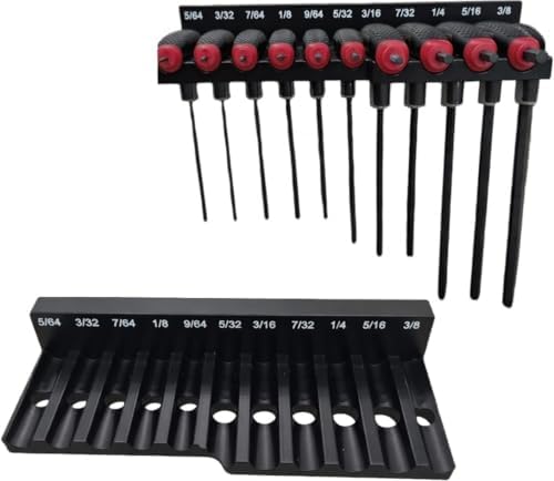 Magnetic T-Handle Hex Key Organizer Rack - Wrench Organizer for Garage, Tool Cart, or Workshop – Compatible with Toolboxes and Storage Systems - sae/metric/torx (SAE)