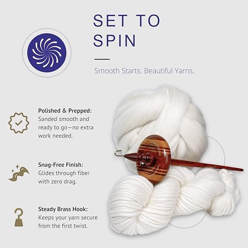 Revolution Fibers Premium Artisan Top Whorl Drop Spindle for Beginner & Advanced Hand Spinning - 11 inch Shaft | 3.25 inch Whorl Diameter | Multi-Wood Satin Finish | Spin Roving into Yarn